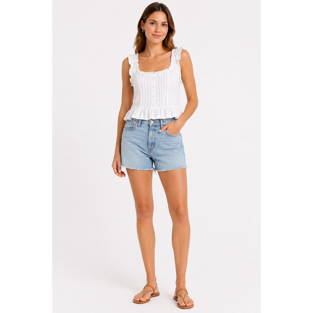 ASOS DESIGN White Eyelet Cotton Cami Top Ruffle Button Front Tank Blouse Medium